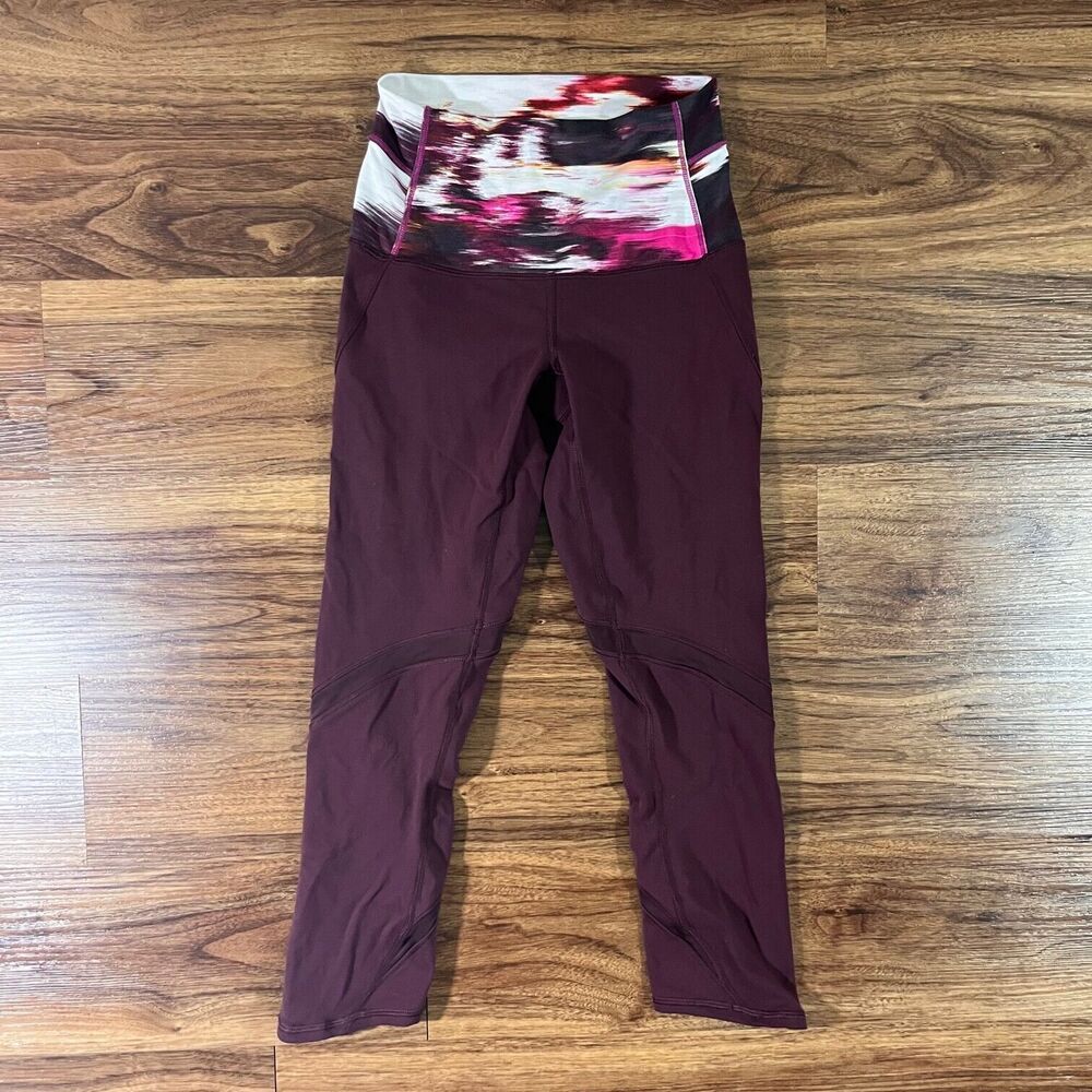 Lululemon Wunder Under Burgundy Capri Legging Performance Gym Cropped Womens 2